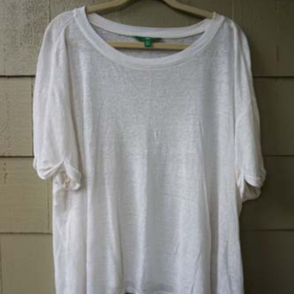 White 100% Linen Knit TShirt VGUC Brand dip Size !X (2x?)